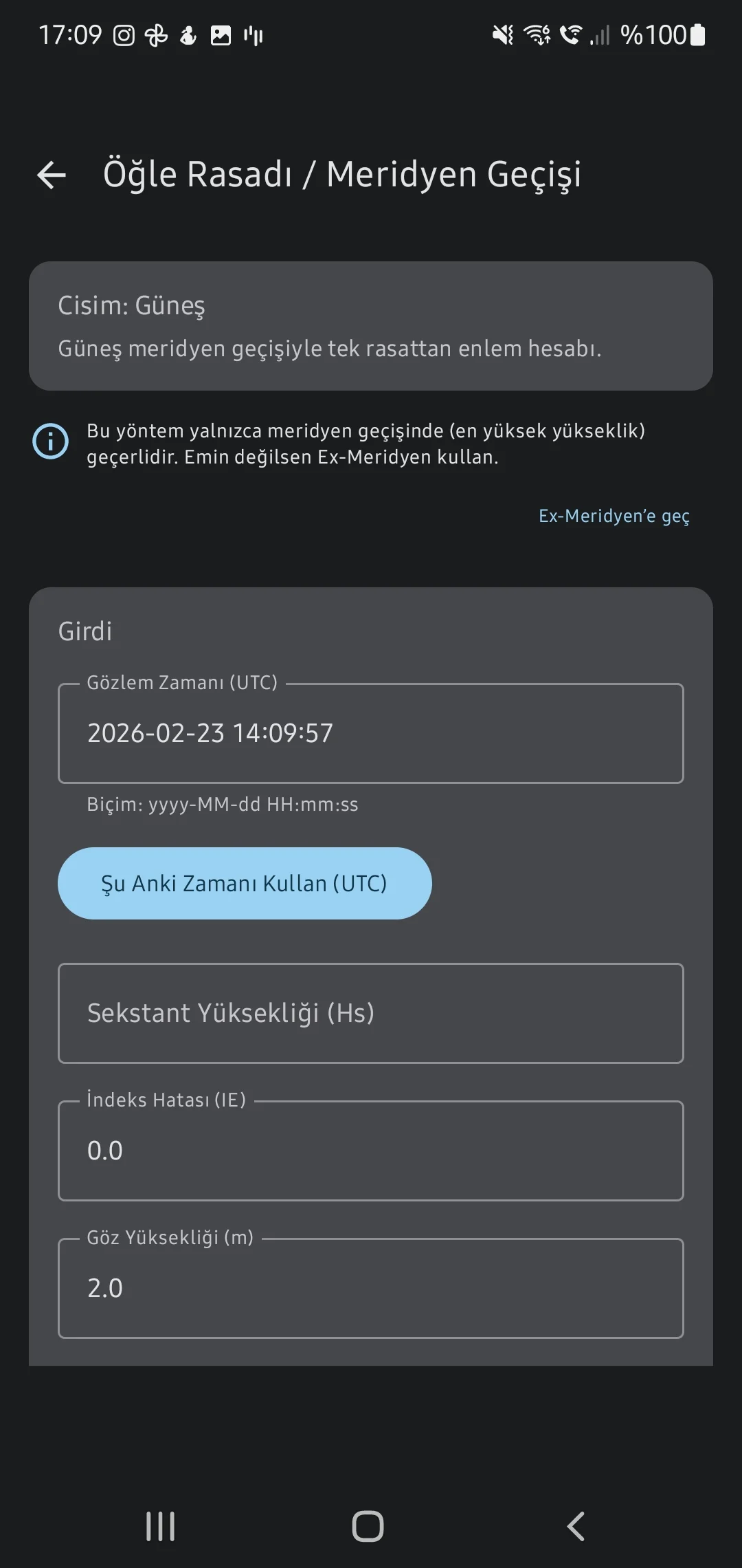 CaptainCalc uygulama ekran görüntüsü - Meridian Passage Calcs