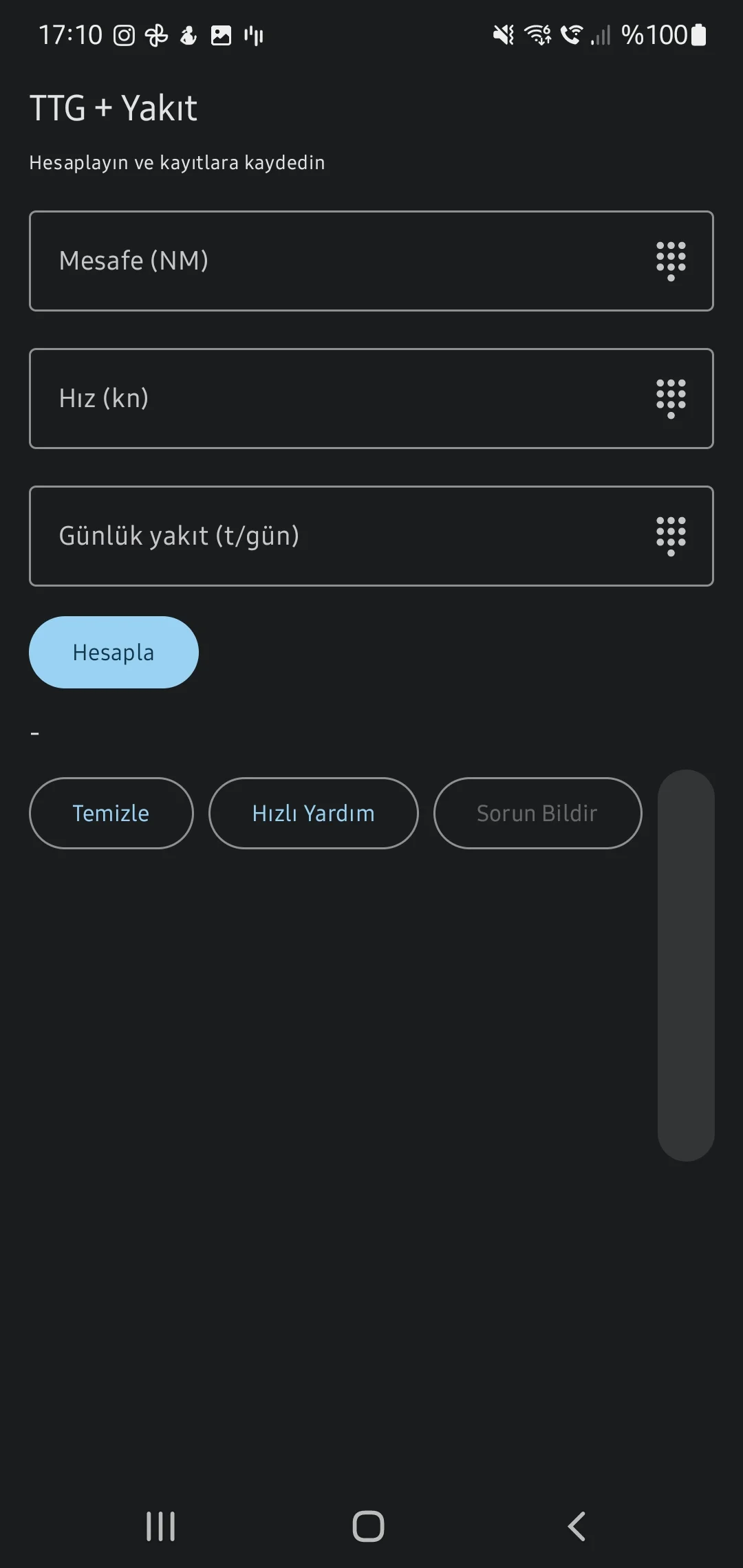 CaptainCalc uygulama ekran görüntüsü - TTG & Consumption